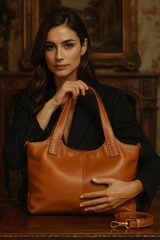 ANNALISA Borsa Vintage in Pelle per Donna – Borsa in pelle di lusso per donna color cuoio, che mostra un'alta qualità artigianale e un design elegante.