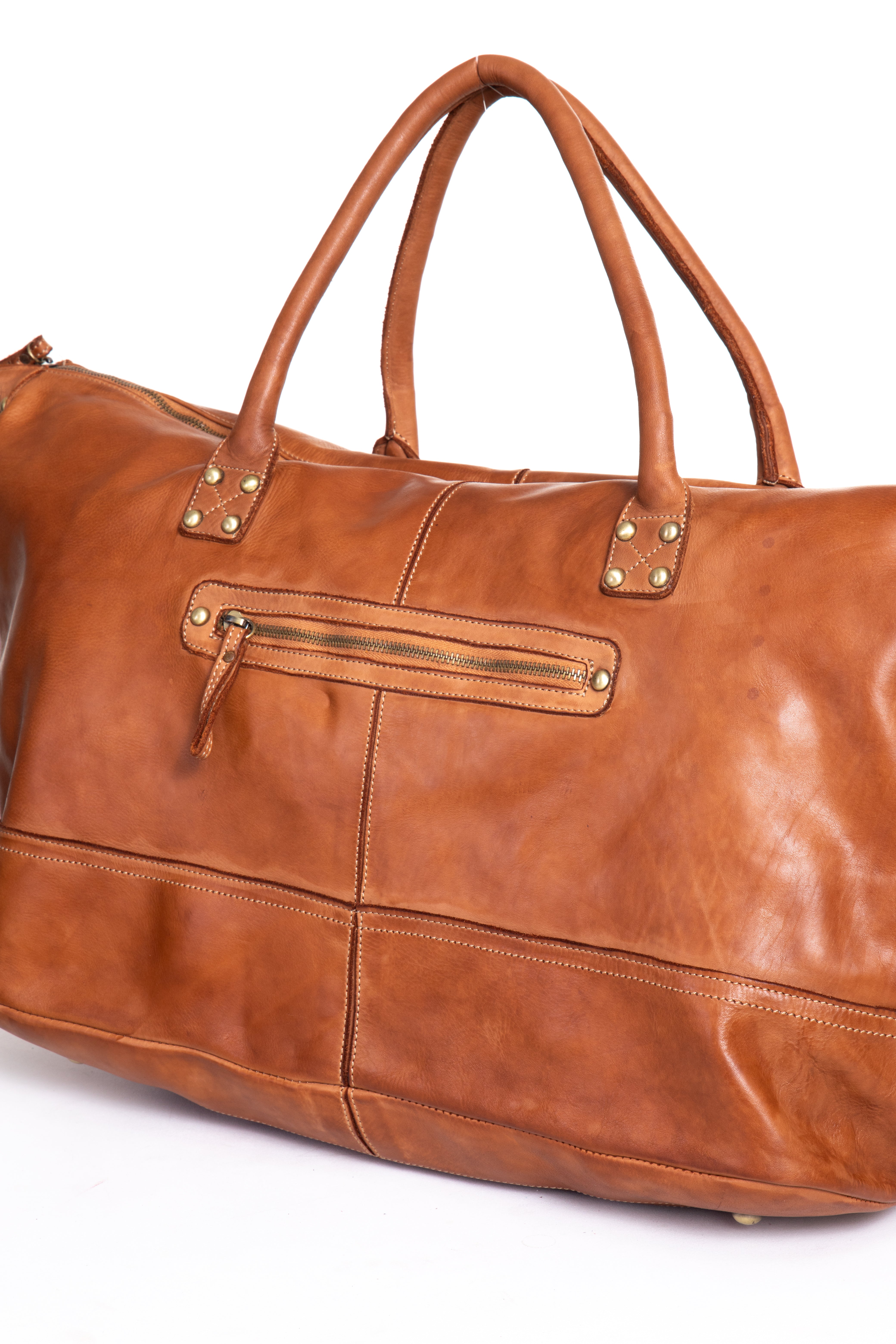 Borsa duffel La Verona Grande in pelle cuoio, vista frontale