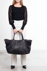 Borsa duffel La Verona Grande in pelle nera, vista frontale - borse tote