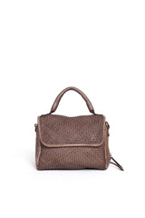 Borsa a mano in pelle intrecciata colore brown vista frontale