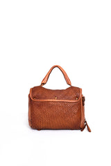 Borsa a mano in pelle intrecciata colore cuoio vista posteriore