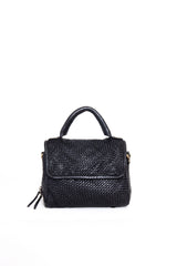 Borsa a mano in pelle intrecciata colore nero vista frontale