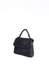 Borsa a mano in pelle intrecciata colore nero vista laterale