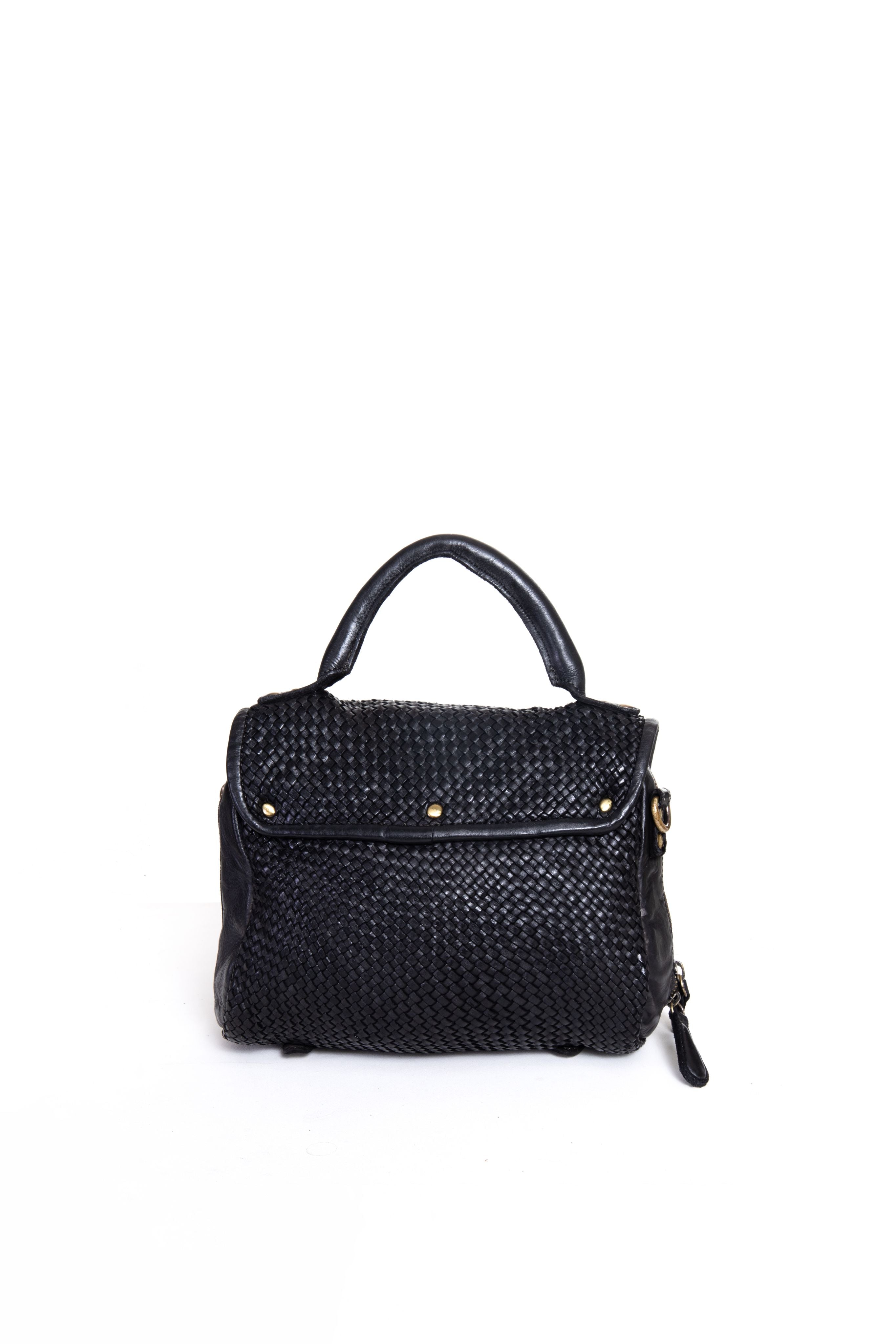 Borsa a mano in pelle intrecciata colore nero vista posteriore