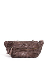 Borsa a tracolla donna in pelle intrecciata color taupe vista frontale