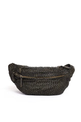 Borsa a tracolla in pelle intrecciata color verde vista frontale