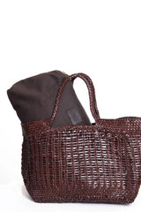 Borsa tote intrecciata La Toscana in pelle marrone, vista frontale