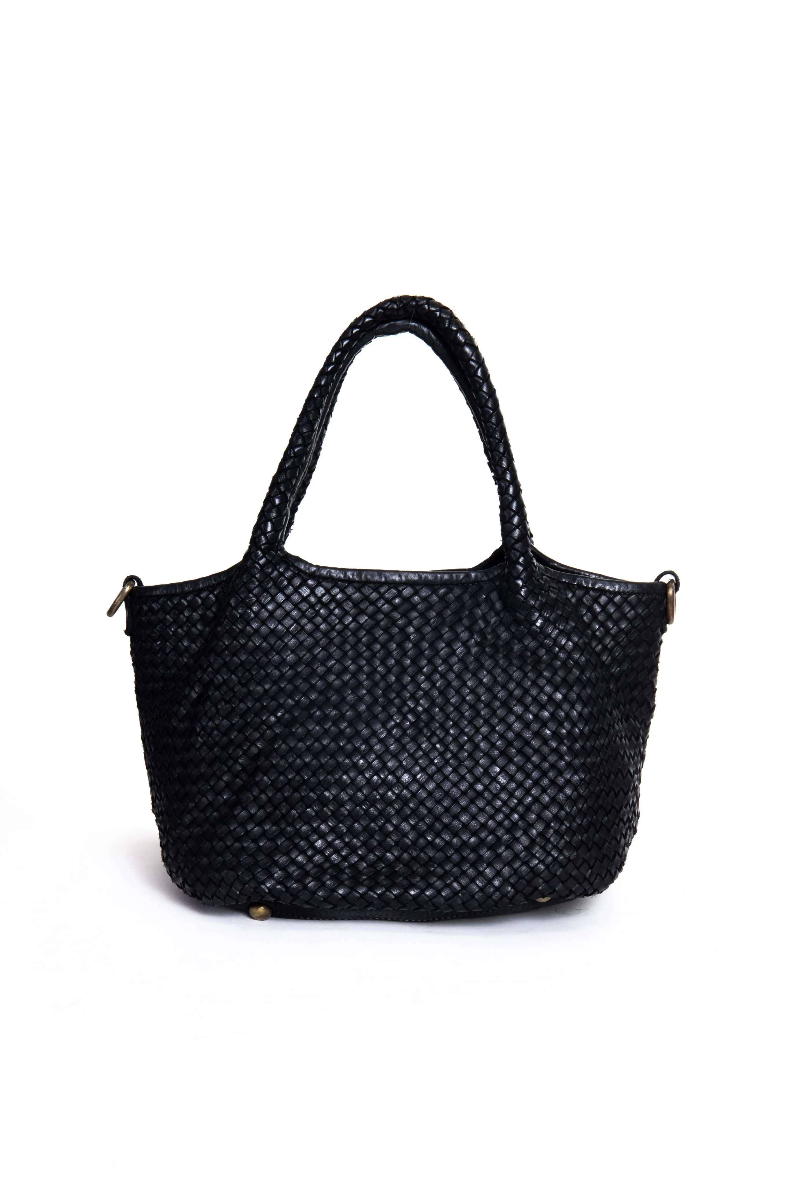 borsa tote nera intrecciata frontale