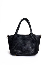 borsa tote nera intrecciata frontale