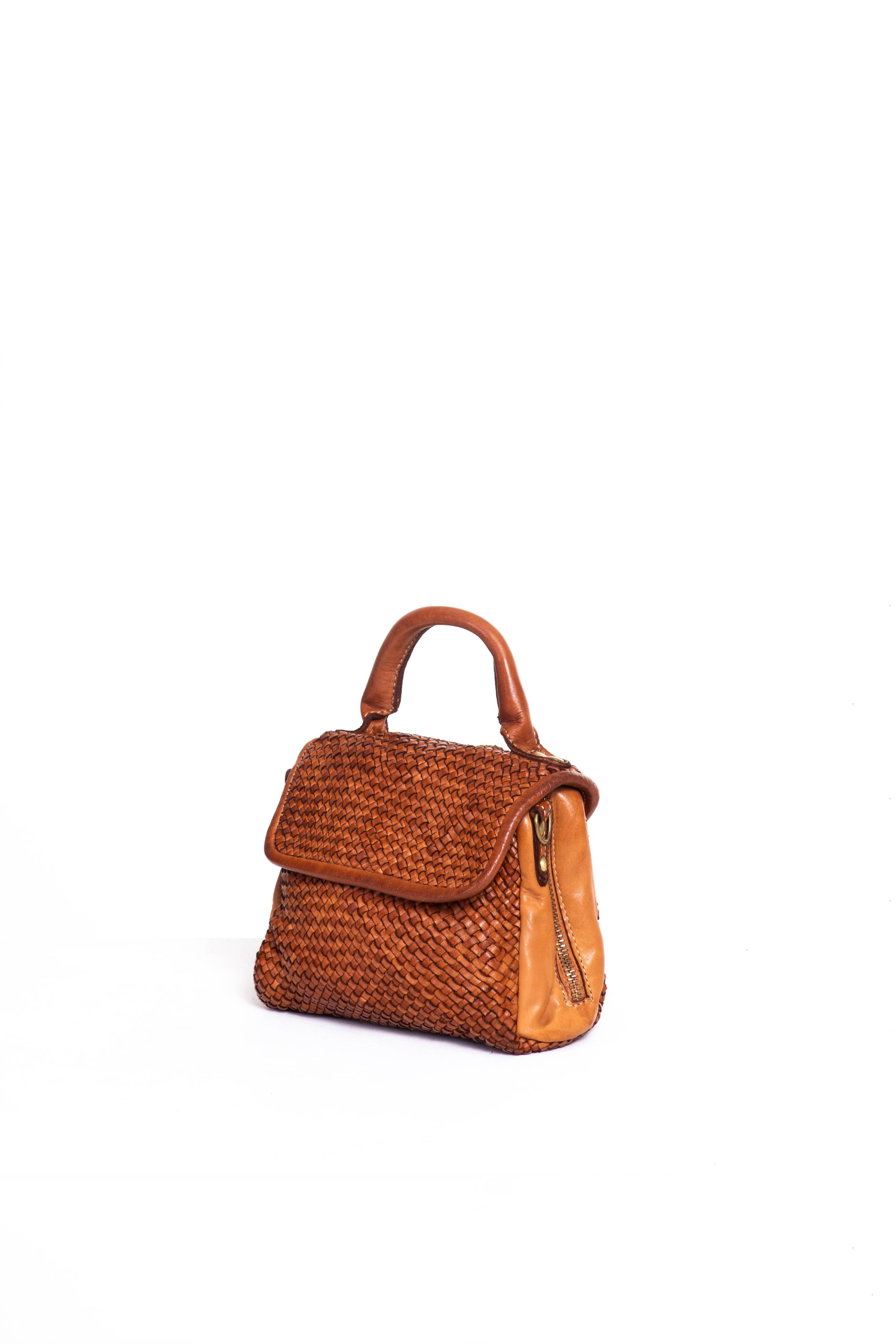 Florence Satchel Piccola cuoio in pelle intrecciata vista laterale