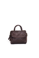 Florence Satchel Piccola marrone in pelle intrecciata vista frontale