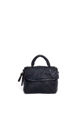 Florence Satchel Piccola nera in pelle intrecciata vista frontale