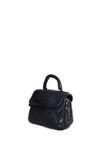Florence Satchel Piccola nera in pelle intrecciata vista laterale