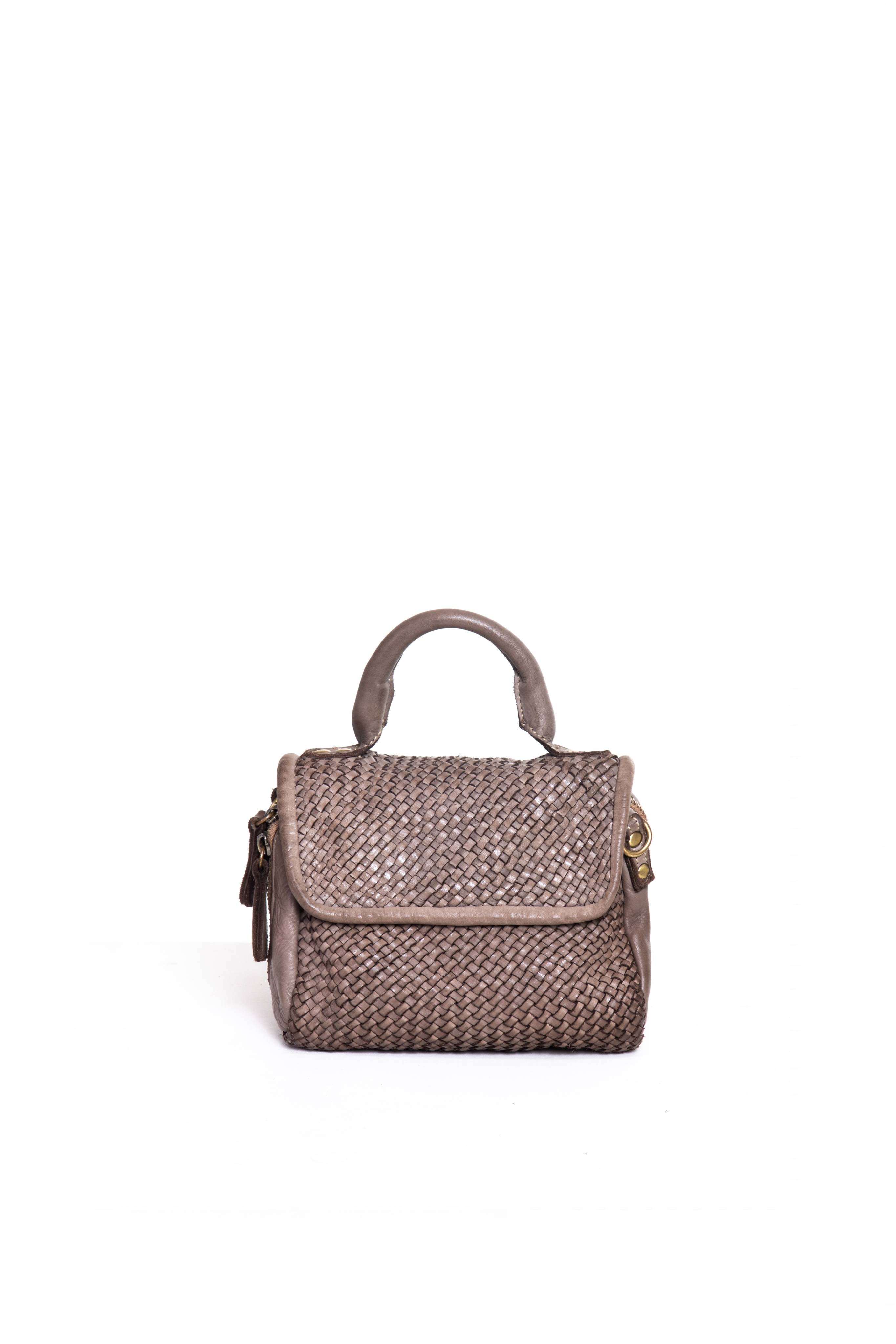 Florence Satchel Piccola verde in pelle intrecciata vista frontale