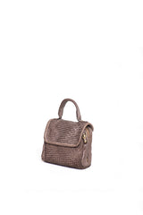 Florence Satchel Piccola verde in pelle intrecciata vista laterale