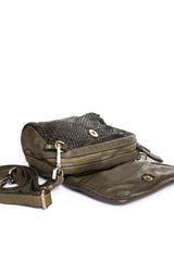 Florence Satchel Piccola verde aperta con zip e interno visibile