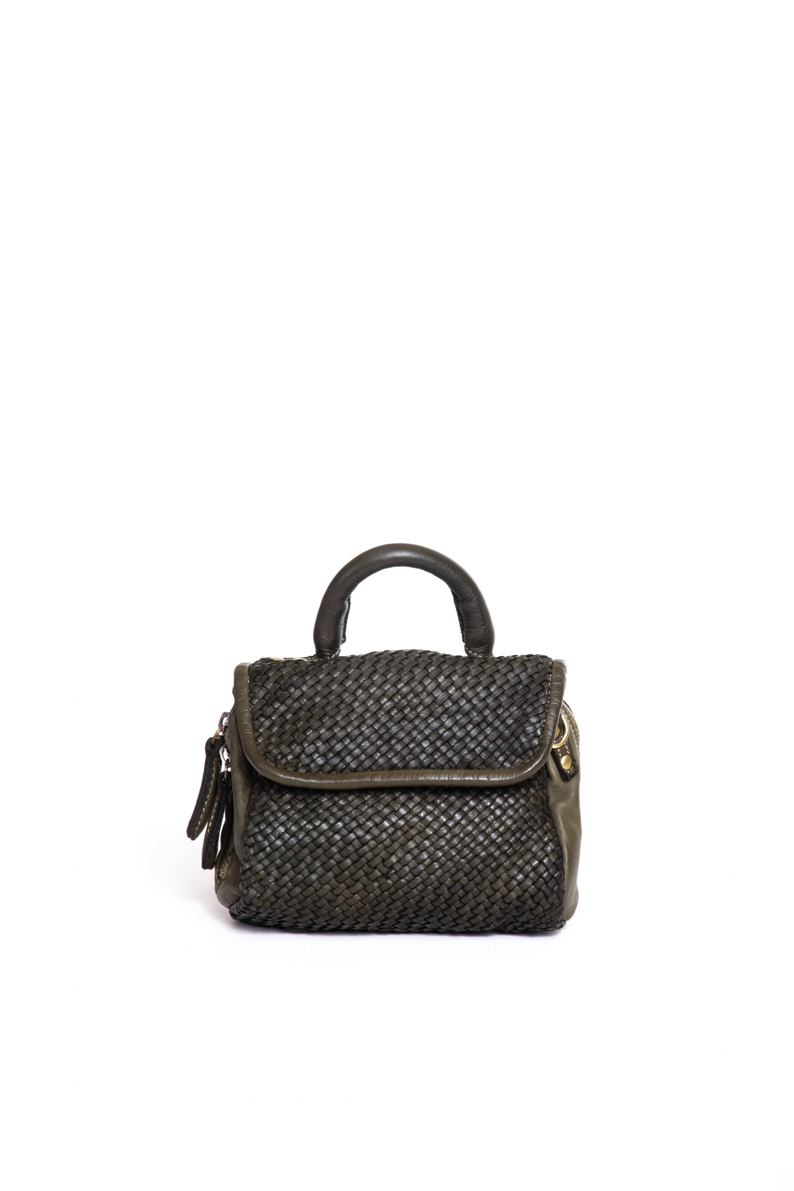 Florence Satchel Piccola verde in pelle intrecciata vista frontale