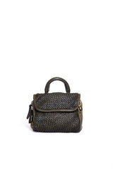 Florence Satchel Piccola verde in pelle intrecciata vista frontale