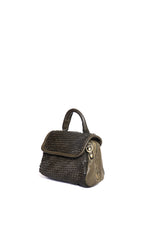 Florence Satchel Piccola verde in pelle intrecciata vista laterale
