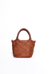 La Nora mini borsa a mano in pelle intrecciata cuoio vista frontale
