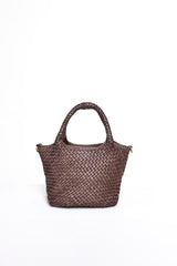 La Nora mini borsa a mano in pelle intrecciata marrone vista frontale
