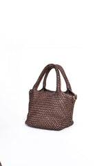 La Nora mini borsa a mano in pelle intrecciata marrone vista laterale