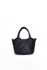 La Nora mini borsa a mano in pelle intrecciata nera vista frontale