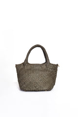 La Nora mini borsa a mano in pelle intrecciata verde vista frontale
