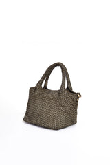 La Nora mini borsa a mano in pelle intrecciata verde vista laterale