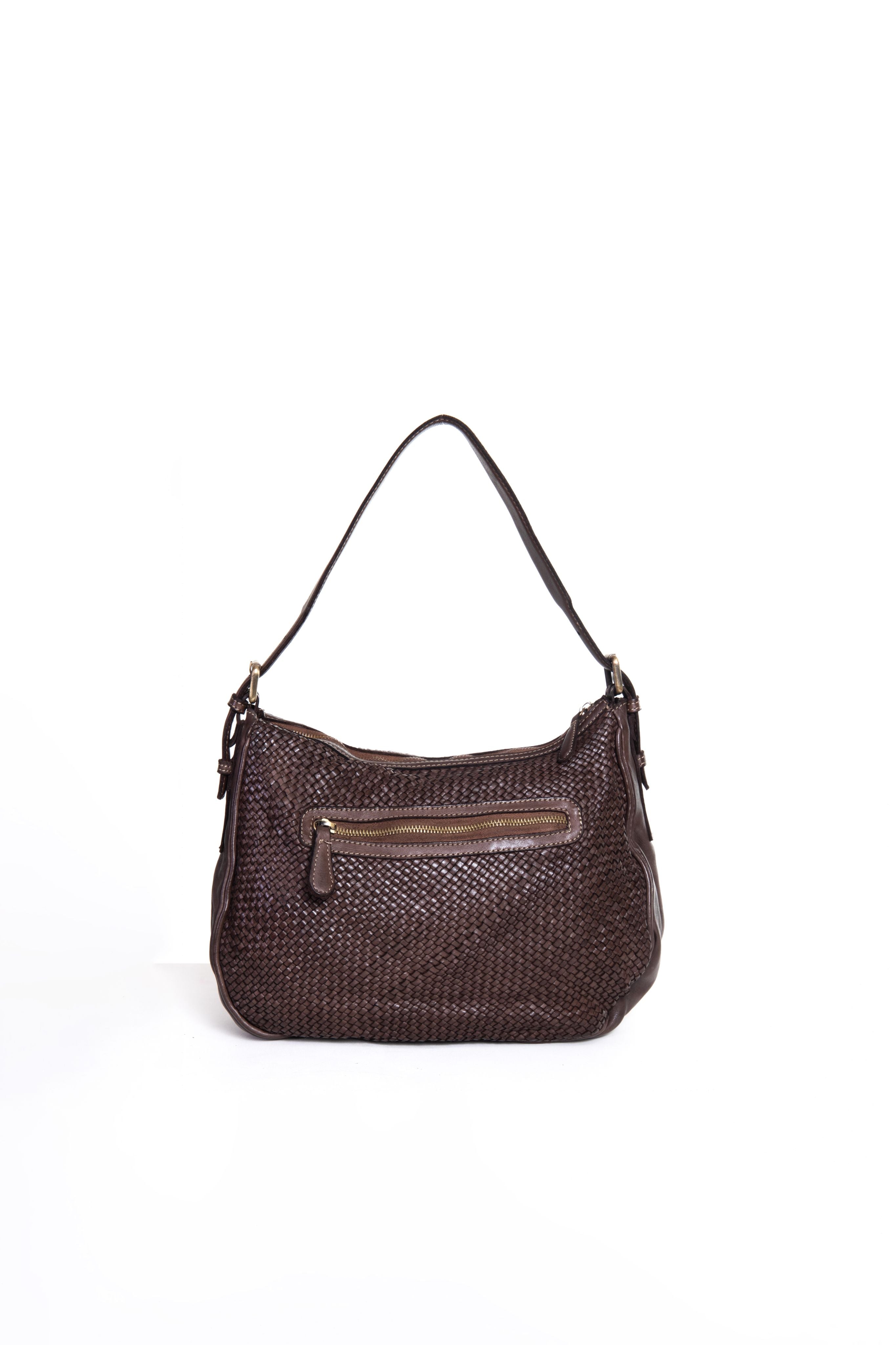 Retro borsa a tracolla intrecciata La Rosa color marrone con tasca zip
