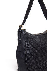 Dettaglio pelle intrecciata borsa a tracolla La Rosa color nero