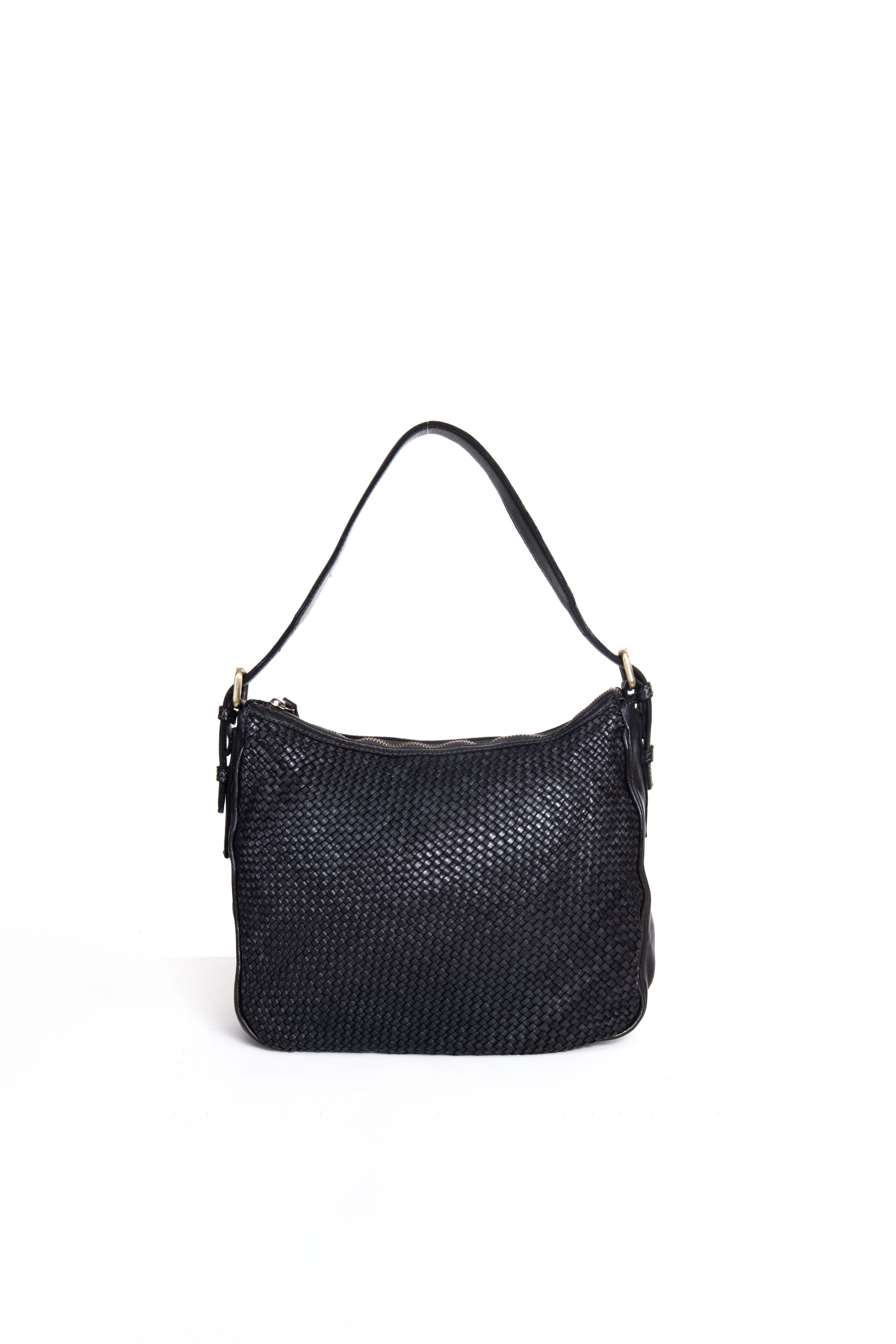 Borsa a tracolla donna intrecciata La Rosa color nero vista frontale
