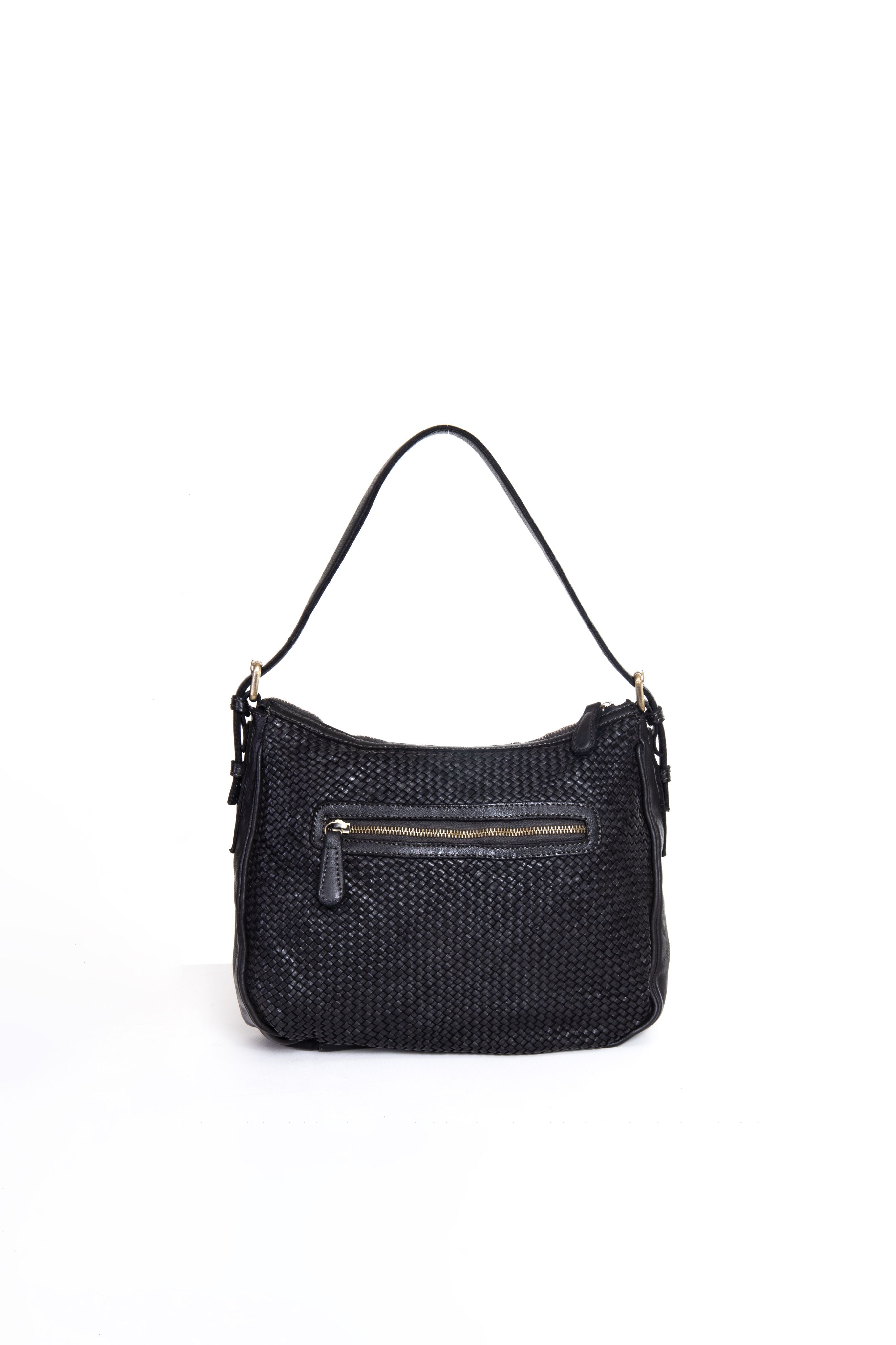 Retro borsa a tracolla intrecciata La Rosa color nero con tasca zip