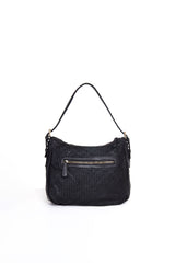 Retro borsa a tracolla intrecciata La Rosa color nero con tasca zip