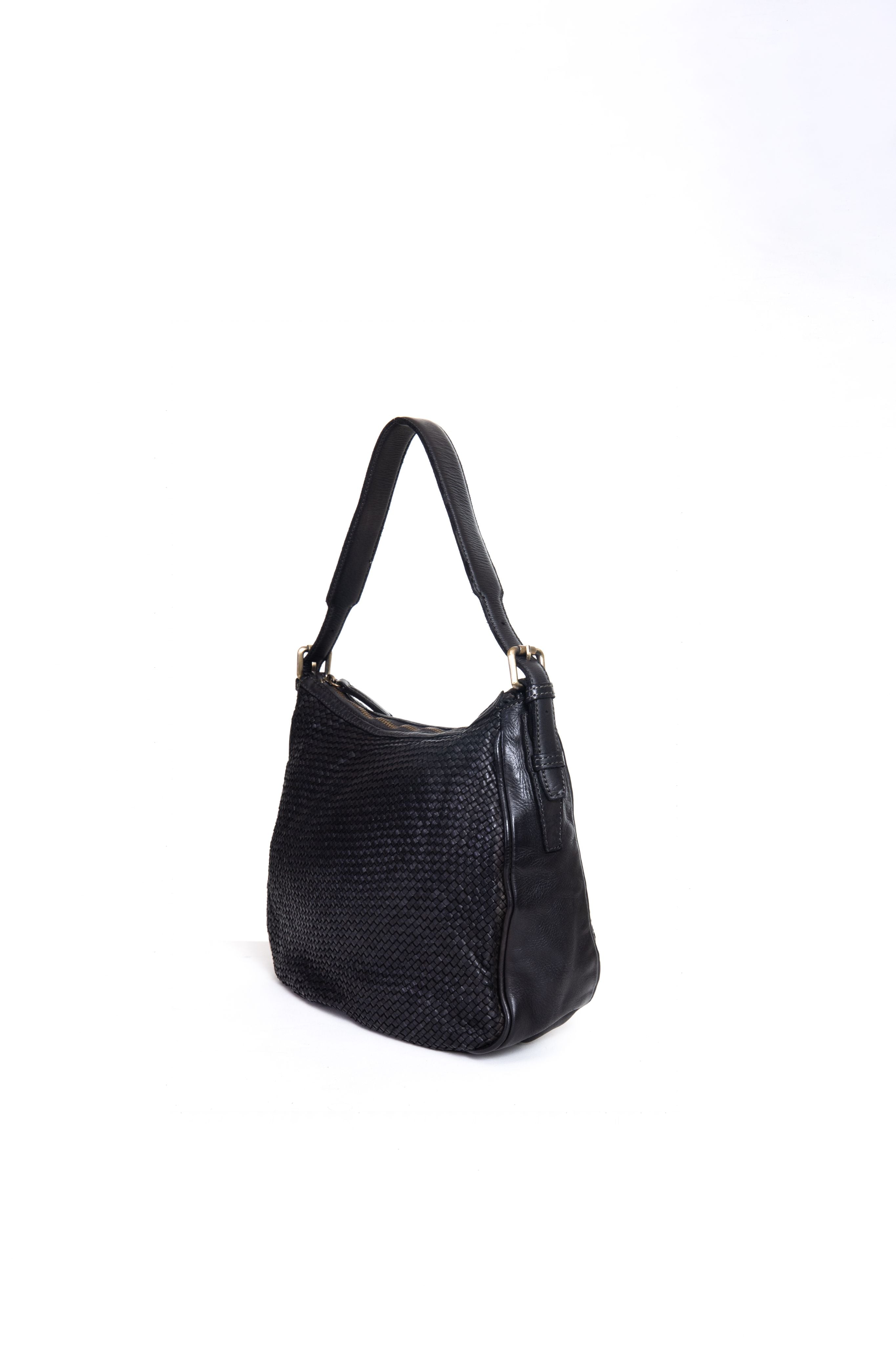Borsa a tracolla donna intrecciata La Rosa color nero vista laterale