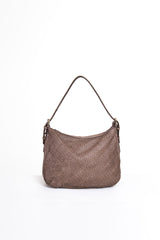Borsa a tracolla donna intrecciata La Rosa color taupe vista frontale