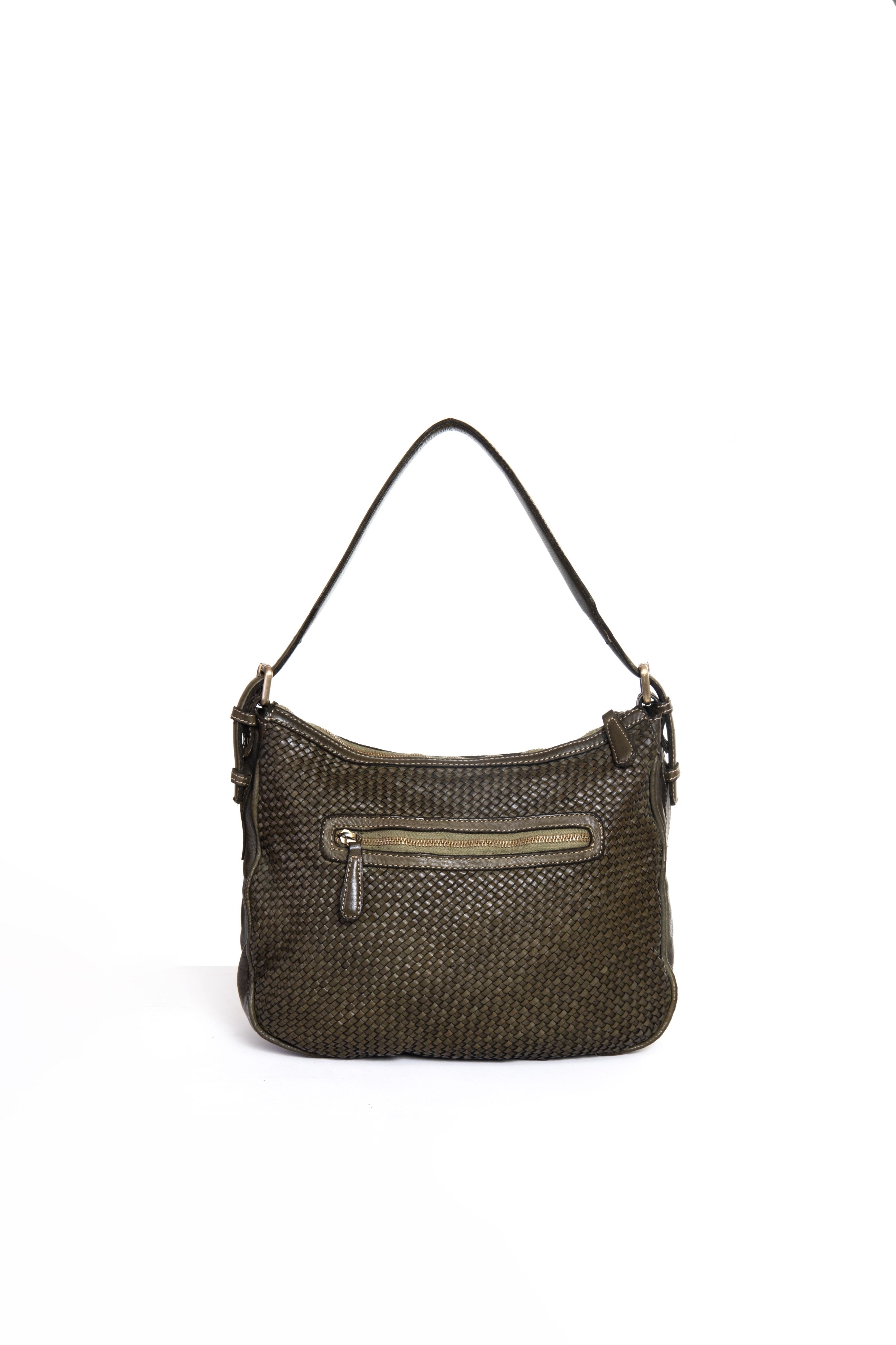 Retro borsa a tracolla intrecciata La Rosa color verde con tasca zip