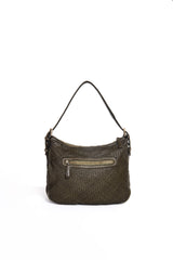 Retro borsa a tracolla intrecciata La Rosa color verde con tasca zip