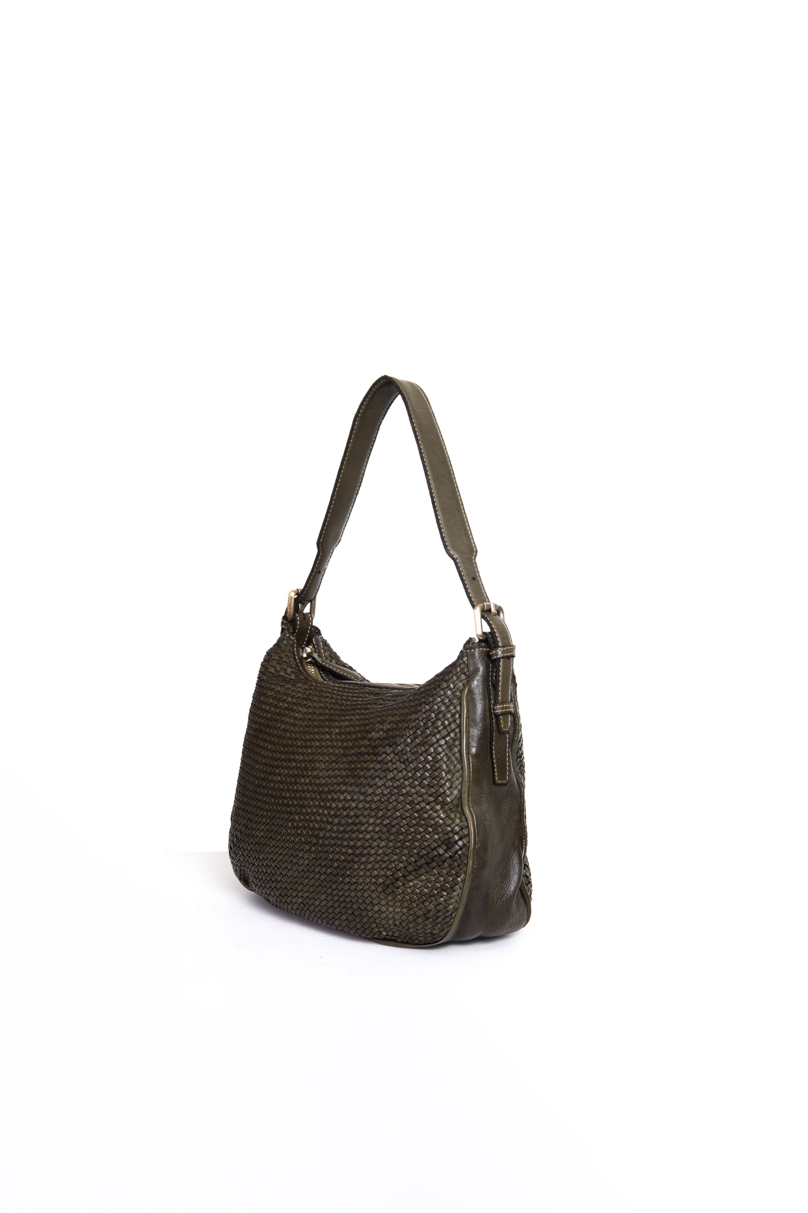 Borsa a tracolla donna intrecciata La Rosa color verde vista laterale