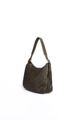 Borsa a tracolla donna intrecciata La Rosa color verde vista laterale