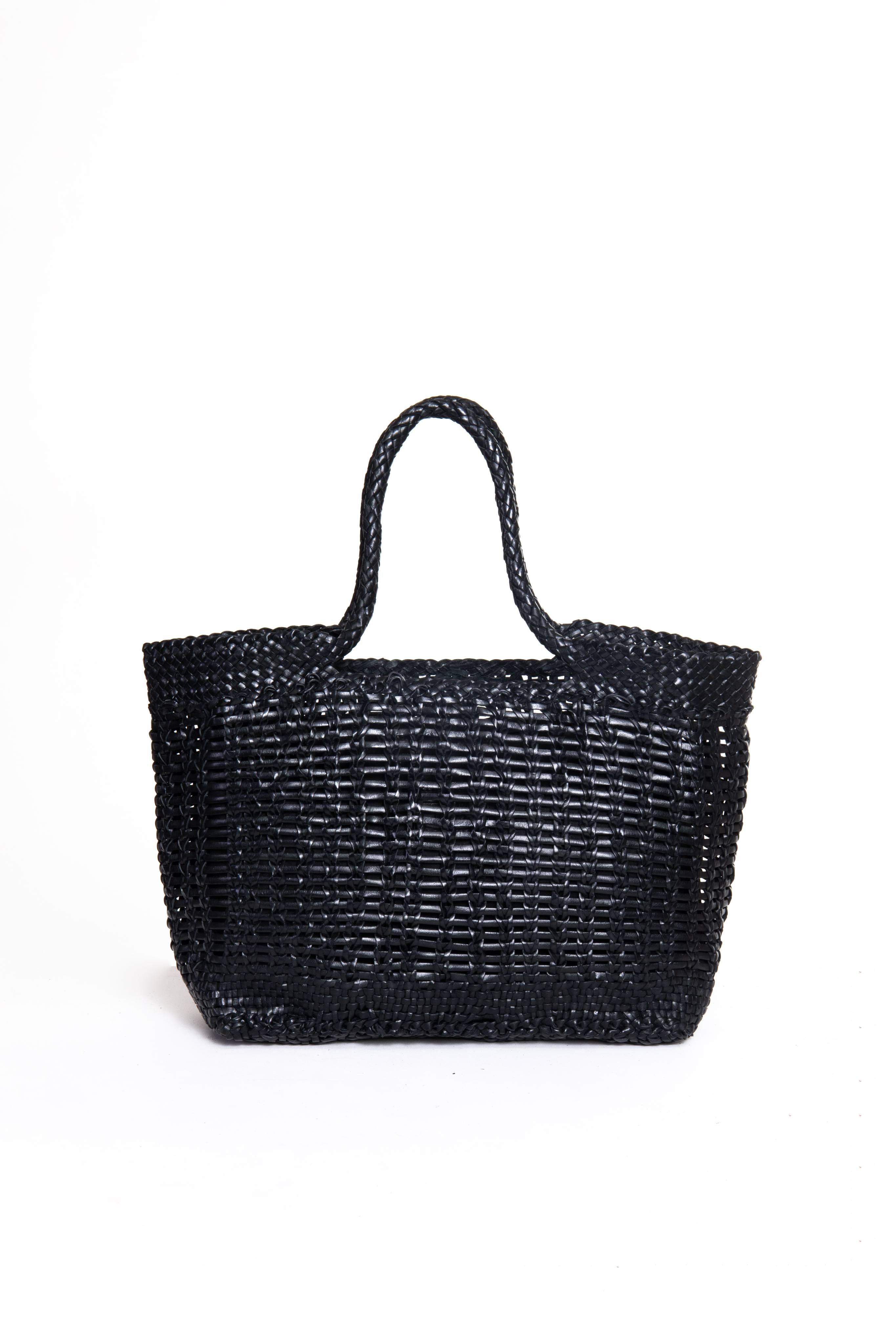 Borsa tote intrecciata La Toscana in pelle nera, vista frontale