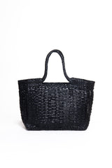 Borsa tote intrecciata La Toscana in pelle nera, vista frontale