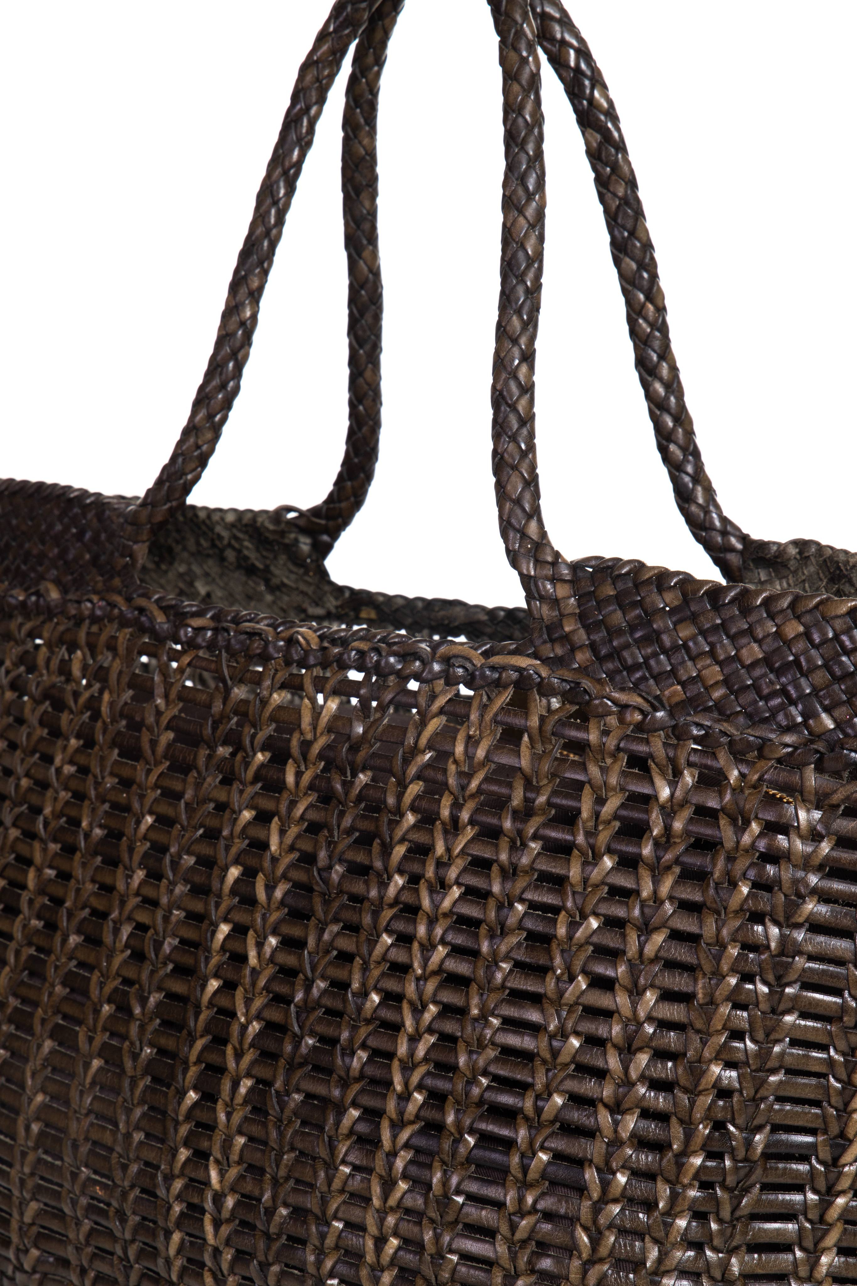 Borsa tote intrecciata La Toscana in pelle verde, vista frontale