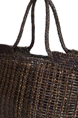 Borsa tote intrecciata La Toscana in pelle verde, vista frontale