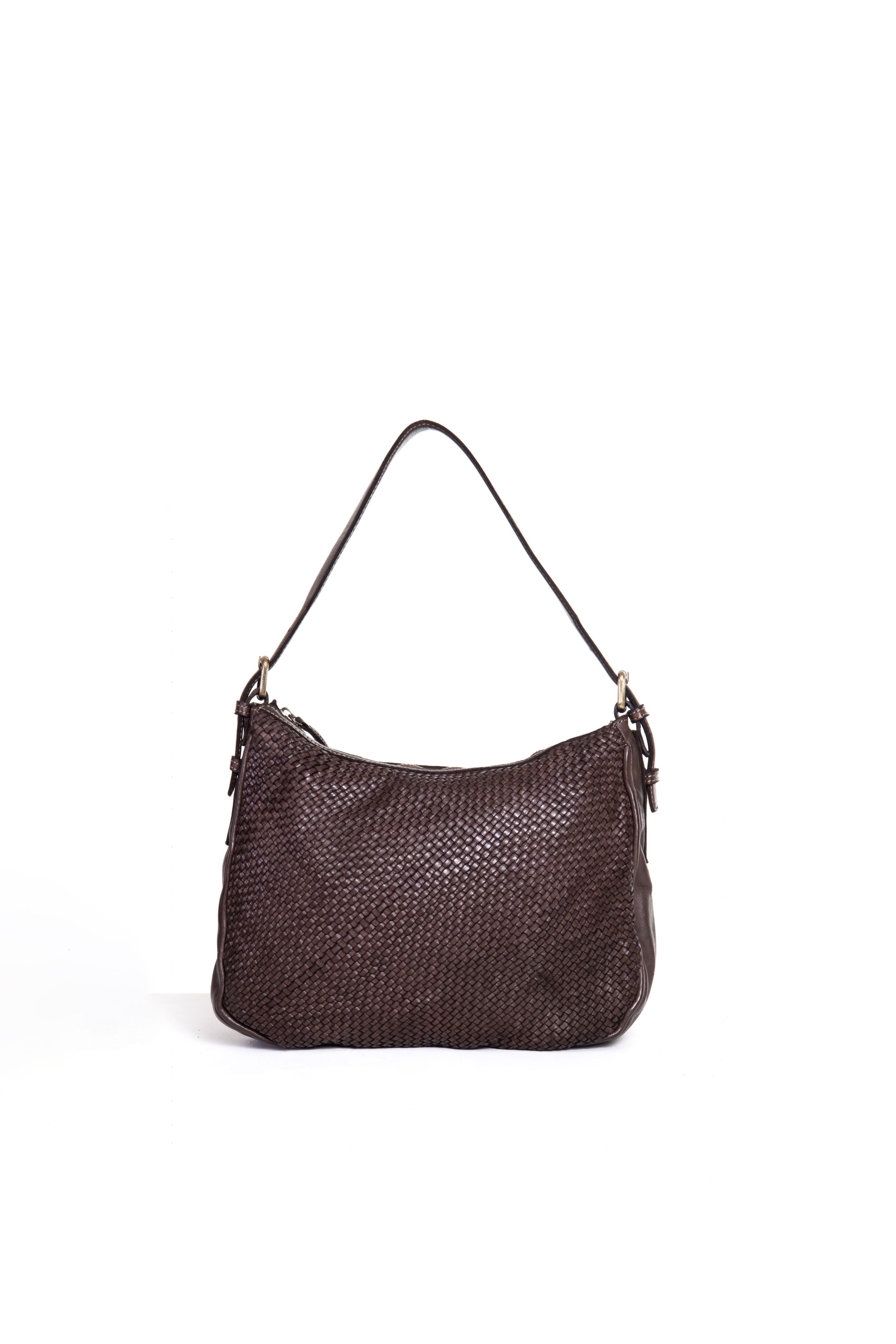 Borsa a tracolla donna intrecciata La Rosa color marrone vista frontale