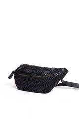 Borsa a tracolla in pelle intrecciata color nero vista fondo