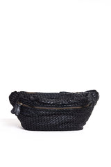 Borsa a tracolla in pelle intrecciata color nero vista frontale