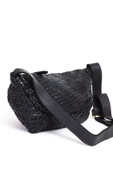Borsa a tracolla in pelle intrecciata color nero vista posteriore con tracolla