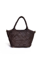 Borsa tote Tuscan Weave in pelle intrecciata colore brown vista frontale