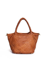 Borsa tote Tuscan Weave in pelle intrecciata colore cuoio vista frontale